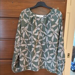 LOFT Olive Green Bow Pattern Blouse